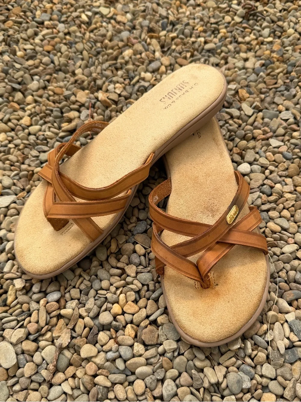 GH Bass SunJun Sharon fisherman leather suede flip flop vintage size 8